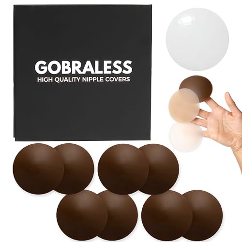 GOBRALESS Nippelpads Wiederverwendbar - Nipple Cover für Brustwarzenabdeckung - Nipple Pads Waschbar & Selbstklebend - Nippel Cover mit Anti Rutsch Silikon - Nippel Pads Damen - (4 Paar - Espresso) von GOBRALESS