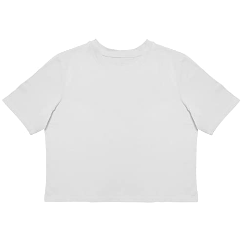 GO HEAVY Damen Short Shirt Crop Top Kurzarm Sportshirt (XL, Weiß) von GO HEAVY