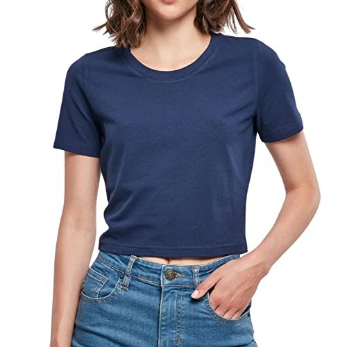 GO HEAVY Damen T-Shirt Crop Top Sportoberteil Fitness Freizeittop Yoga Workout Kurz Enganliegender Schnitt Bauchfrei Sommershirt (Dunkelblau, L) von GO HEAVY