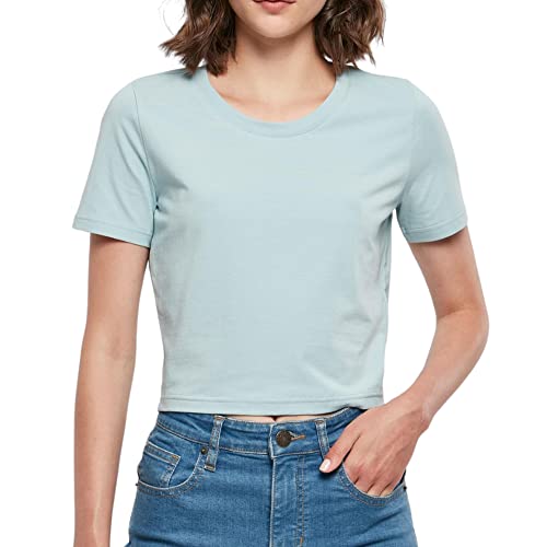 GO HEAVY Damen T-Shirt Crop Top Sportoberteil Fitness Freizeittop Yoga Workout Kurz Enganliegender Schnitt Bauchfrei Sommershirt (Hellblau, L) von GO HEAVY