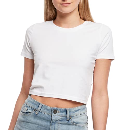 GO HEAVY Damen T-Shirt Crop Top Sportoberteil Fitness Freizeittop Yoga Workout Kurz Enganliegender Schnitt Bauchfrei Sommershirt (Weiß, L) von GO HEAVY