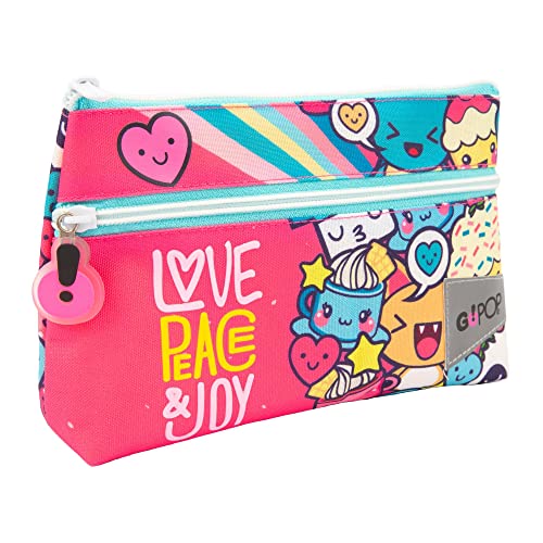 Go Pop - Federmäppchen mit 2 Taschen für Frauen - Schultasche für Schreibwaren, Buntstifte, Bleistifte und Marker, mit praktischer Fronttasche, 22 l x 14 h x 6 cm, Muster:, dim 22 x 6 x 14 cm, Love & von GO POP