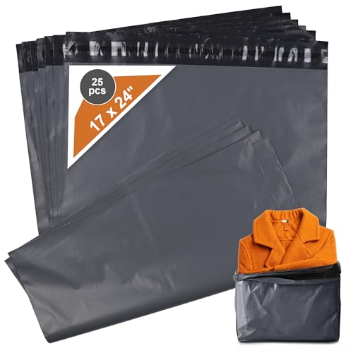 GO Pack 25 Stück starke, graue Kunststoff-Versandtaschen, 432 x 610 mm, selbstverschließend, große Versandtaschen für Kleidung, Paket, Lieferung, Verpackung und Vintage-Versand GO Pack 25 Stück starke, graue Kunststoff-Versandtaschen, 432 x 610 mm, selbstverschließend, große Versandtaschen für Kleidung, Paket, Lieferung, Verpackung und Vintage-Versand von GO Pack