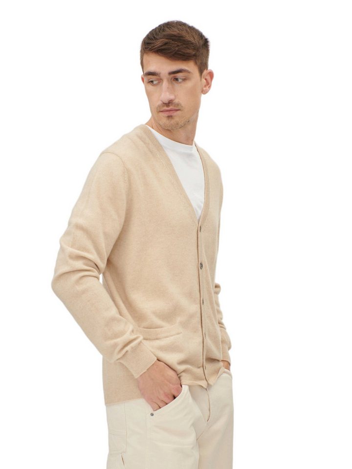 GOBI Cashmere Cardigan Naturfarbe Basic V-Ausschnitt Kaschmirstrickjacke mit Knöpfen von GOBI Cashmere