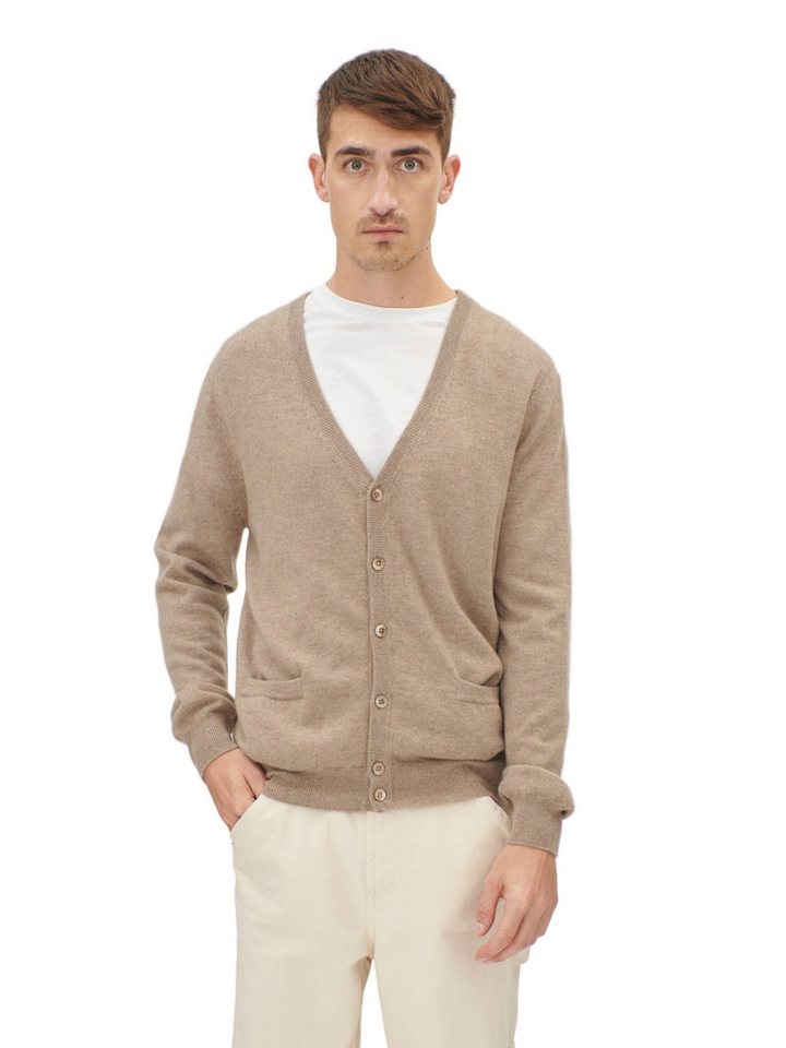 GOBI Cashmere Cardigan Naturfarbe Basic V-Ausschnitt Kaschmirstrickjacke mit Knöpfen von Gobi Cashmere