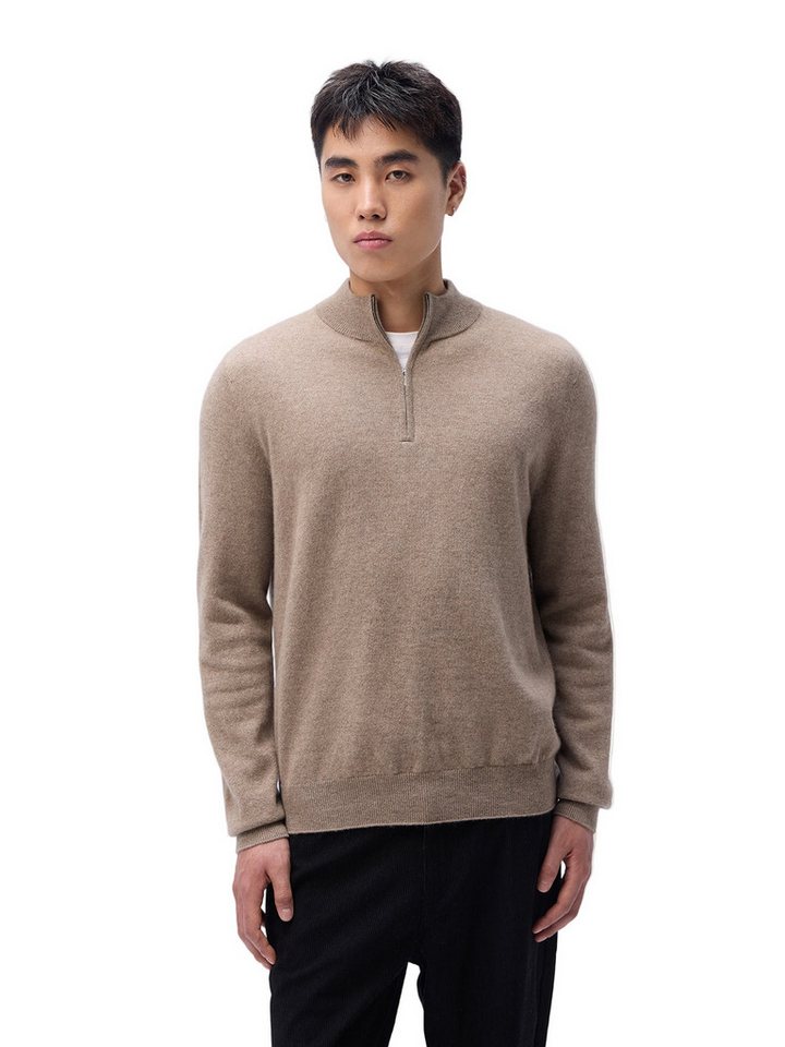 GOBI Cashmere Polokragenpullover Naturfarbe Kaschmir-Pullover mit halbem Reißverschluss von GOBI Cashmere