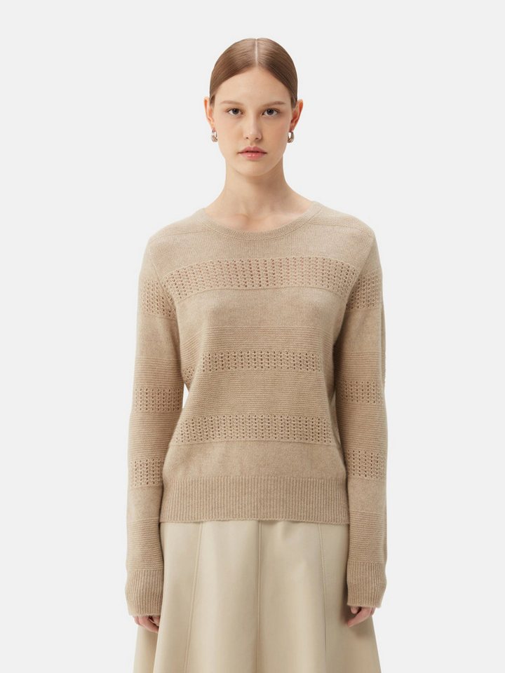 GOBI Cashmere Rundhalspullover Naturfarbe Kaschmir Pullover mit R-Ausschnitt und gemischtem Muster von GOBI Cashmere