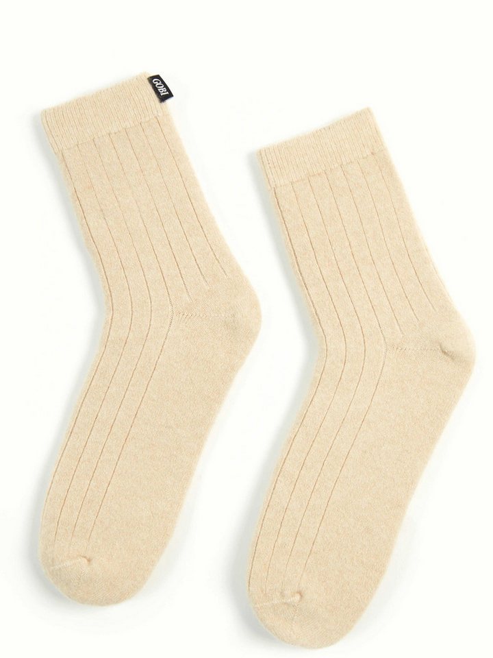 GOBI Cashmere Socken Naturfarbe Kaschmir Unisex Strick-Bettsocken mit Trim von GOBI Cashmere