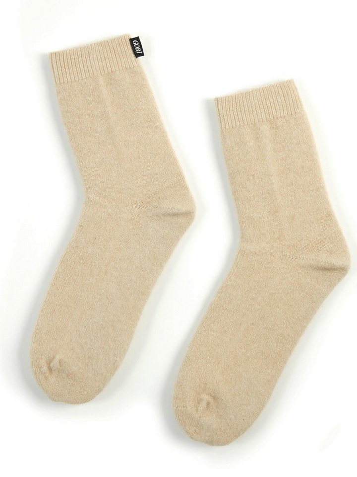GOBI Cashmere Socken Naturfarbe Unisex Kaschmir Rippenstrick-Bettsocken von GOBI Cashmere