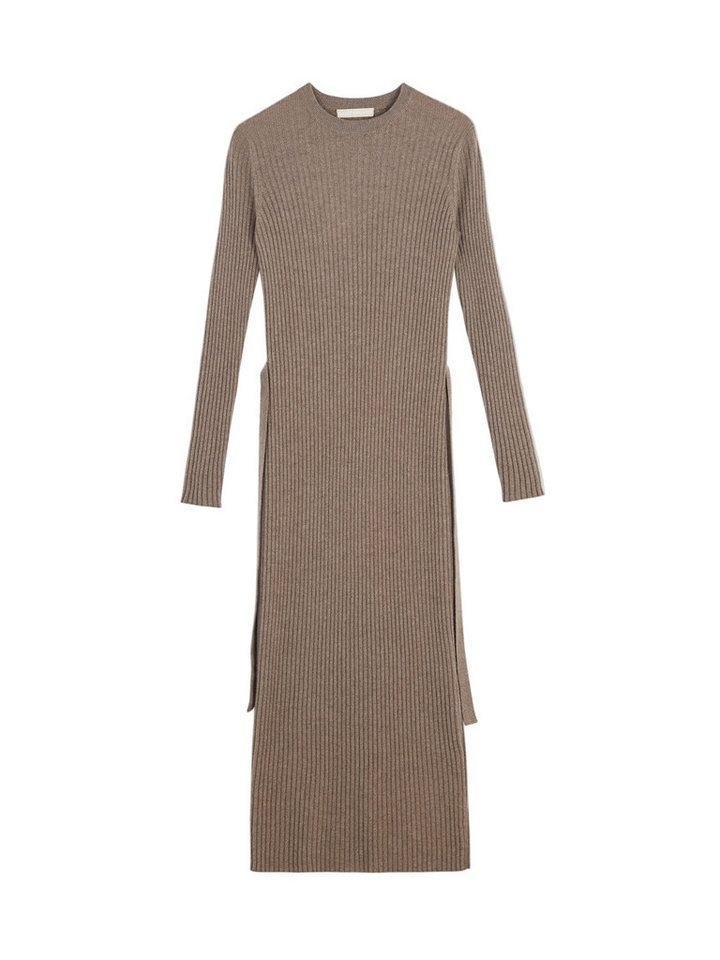 GOBI Cashmere Strickkleid Naturfarbe Kaschmirkleid mit Rundhalsausschnitt und Bindegürtel von GOBI Cashmere