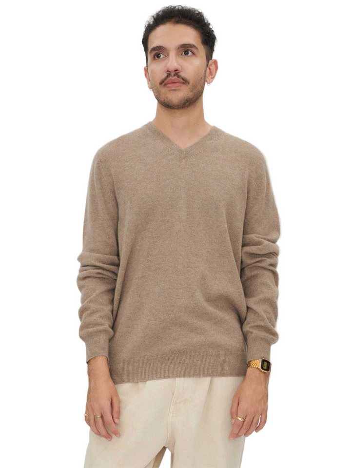 GOBI Cashmere V-Ausschnitt-Pullover Naturfarbe Basic Kaschmirpullover mit V-Ausschnitt von GOBI Cashmere