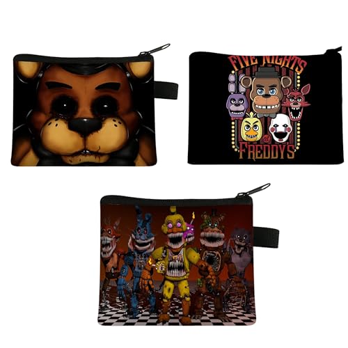 3 Stück FNAF Münzbörse Unisex Geldbörse Tasche mit Reißverschluss Tragbar Cartoon Kurze Geldbörse für Schlüssel, Headset, Lippenstift, Karte (Type 2, 13.5 * 11cm(5.3 * 4.3inch)) von GOBIWM