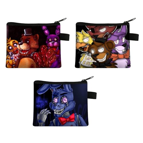 3 Stück FNAF Münzbörse Unisex Geldbörse Tasche mit Reißverschluss Tragbar Cartoon Kurze Geldbörse für Schlüssel, Headset, Lippenstift, Karte (Type 4, 13.5 * 11cm(5.3 * 4.3inch)) von GOBIWM