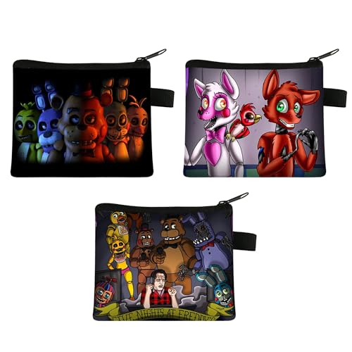 3 Stück FNAF Münzbörse Unisex Geldbörse Tasche mit Reißverschluss Tragbar Cartoon Kurze Geldbörse für Schlüssel, Headset, Lippenstift, Karte (Type 6, 13.5 * 11cm(5.3 * 4.3inch)) von GOBIWM