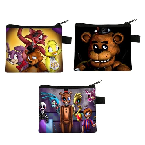 3 Stück FNAF Münzbörse Unisex Geldbörse Tasche mit Reißverschluss Tragbar Cartoon Kurze Geldbörse für Schlüssel, Headset, Lippenstift, Karte (Type 8, 13.5 * 11cm(5.3 * 4.3inch)) von GOBIWM