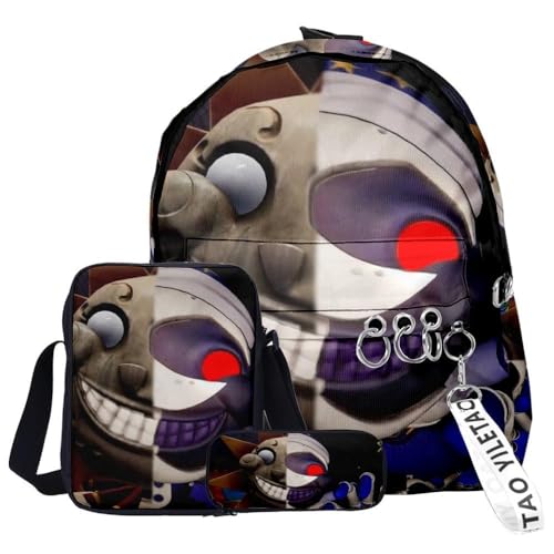 GOBIWM FNAF Rucksack-Set, 3-teilig, Schülerbedarfsset, 3D-Druck, Schultasche, Sicherheitsverletzung, einzelne Umhängetasche, Federmäppchen für Jungen, Mädchen, Schüler, Typ 14, Einheitsgröße, Modern von GOBIWM