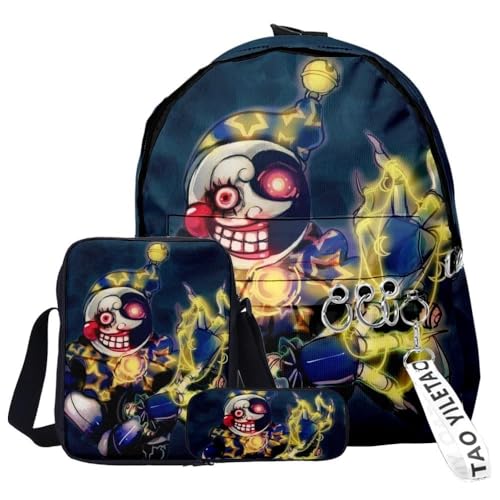 GOBIWM FNAF Rucksack-Set, 3-teilig, Schülerbedarfsset, 3D-Druck, Schultasche, Sicherheitsverletzung, einzelne Umhängetasche, Federmäppchen für Jungen, Mädchen, Schüler, Typ 8, Einheitsgröße, Modern von GOBIWM