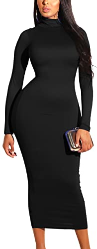 GOBLES Women's Sexy Turtleneck Long Sleeve Elegant Bodycon Party Long Dress von GOBLES