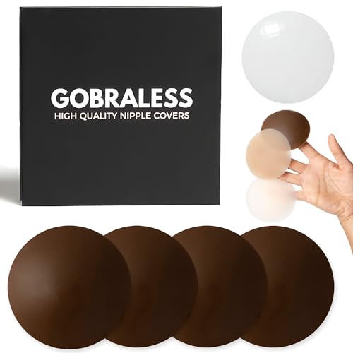 GOBRALESS Nippelpads Wiederverwendbar - Nipple Cover für Brustwarzenabdeckung - Nipple Pads Waschbar & Selbstklebend - Nippel Cover mit Anti Rutsch Silikon - Nippel Pads Damen - (2 Paar - Espresso) von GOBRALESS