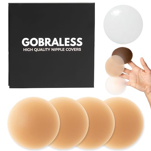 GOBRALESS Nippelpads Wiederverwendbar - Nipple Cover für Brustwarzenabdeckung - Nipple Pads Waschbar & Selbstklebend - Nippel Cover mit Anti Rutsch Silikon - Nippel Pads Damen - (2 Paar - Mokka) von GOBRALESS