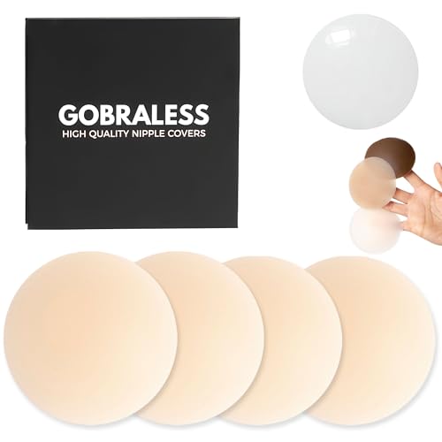 GOBRALESS Nippelpads Wiederverwendbar - Nipple Cover für Brustwarzenabdeckung - Nipple Pads Waschbar & Selbstklebend - Nippel Cover mit Anti Rutsch Silikon - Nippel Pads Damen - (2 Paar - Vanilla) von GOBRALESS