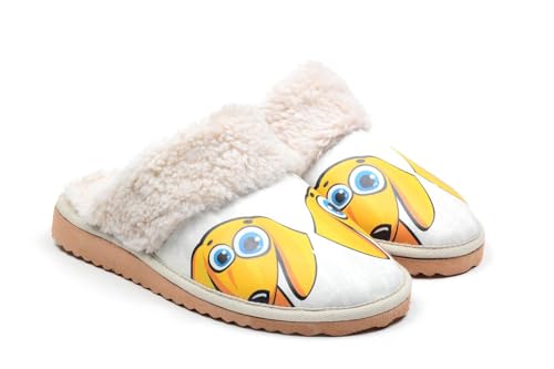 GOBY Damen Hausschuhe | Weiches Kunstfellfutter Slip-On Gemütliche Indoor-Outdoor-Schuhe | Warme Rutschfeste Schlafzimmer Hausschuhe mit Lustigen Mustern, Leicht & Einfach zu Reinigen von GOBY