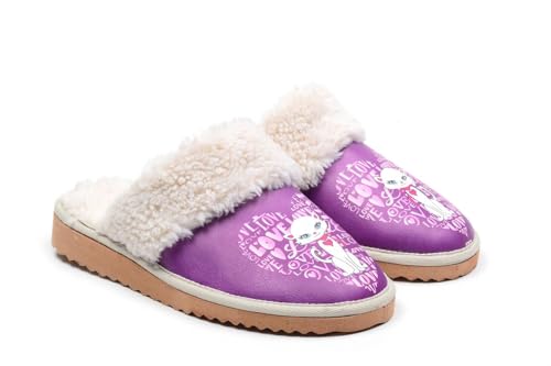 GOBY Damen Hausschuhe | Weiches Kunstfellfutter Slip-On Gemütliche Indoor-Outdoor-Schuhe | Warme Rutschfeste Schlafzimmer Hausschuhe mit Lustigen Mustern, Leicht & Einfach zu Reinigen von GOBY