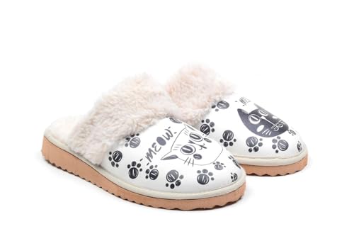 GOBY Damen Hausschuhe | Weiches Kunstfellfutter Slip-On Gemütliche Indoor-Outdoor-Schuhe | Warme Rutschfeste Schlafzimmer Hausschuhe mit Lustigen Mustern, Leicht & Einfach zu Reinigen von GOBY