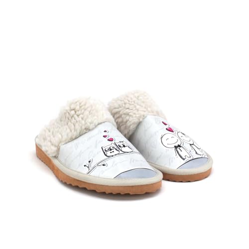 GOBY Damen Hausschuhe | Weiches Kunstfellfutter Slip-On Gemütliche Indoor-Outdoor-Schuhe | Warme Rutschfeste Schlafzimmer Hausschuhe mit Lustigen Mustern – Begrünung von GOBY