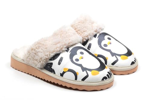 GOBY Damen Hausschuhe | Weiches Kunstfellfutter Slip-On Gemütliche Indoor-Outdoor-Schuhe | Warme Rutschfeste Schlafzimmer Hausschuhe mit Lustigen Mustern – Weihnachtsmann HoHo von GOBY