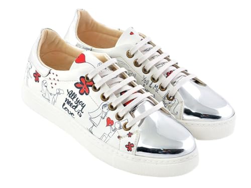 GOBY Damen Vegan-Leder Sneaker – Langlebige, lebendige Mehrfarbendrucke – Handgefertigter Freizeitschuh – Bequem mit weicher Polsterinnensohle von GOBY