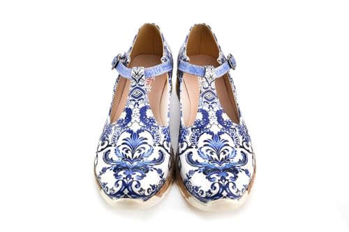 GOBY Damen Vegan-Leder Sneaker – Langlebige, lebendige Mehrfarbendrucke – Handgefertigter Freizeitschuh – Bequem mit weicher Polsterinnensohle - Blue Bloom Flower von GOBY