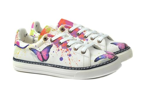 GOBY Damen Vegan-Leder Sneaker – Langlebige, lebendige Mehrfarbendrucke – Handgefertigter Freizeitschuh – Bequem mit weicher Polsterinnensohle von GOBY