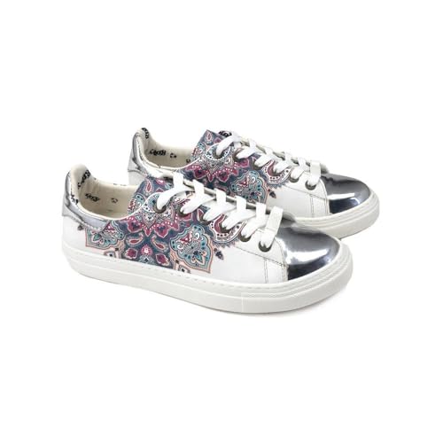 GOBY Damen Vegan-Leder Sneaker – Langlebige, lebendige Mehrfarbendrucke – Handgefertigter Freizeitschuh – Bequem mit weicher Polsterinnensohle von GOBY