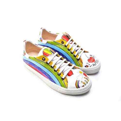 GOBY Damen Vegan-Leder Sneaker – Langlebige, lebendige Mehrfarbendrucke – Handgefertigter Freizeitschuh – Bequem mit weicher Polsterinnensohle von GOBY