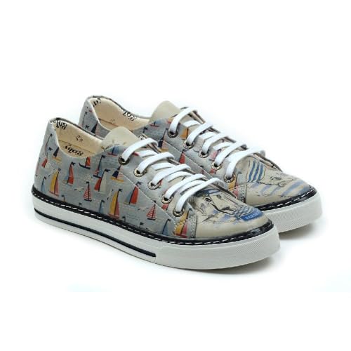 GOBY Damen Vegan-Leder Sneaker – Langlebige, lebendige Mehrfarbendrucke – Handgefertigter Freizeitschuh – Bequem mit weicher Polsterinnensohle von GOBY