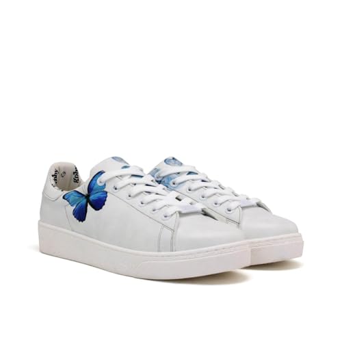 GOBY Damen Vegan-Leder Sneaker – Langlebige, lebendige Mehrfarbendrucke – Handgefertigter Freizeitschuh – Bequem mit weicher Polsterinnensohle von GOBY