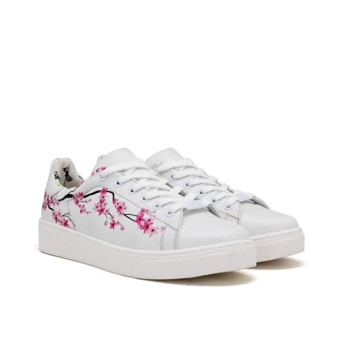 GOBY Damen Vegan-Leder Sneaker – Langlebige, lebendige Mehrfarbendrucke – Handgefertigter Freizeitschuh – Bequem mit weicher Polsterinnensohle von GOBY