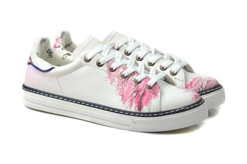 GOBY Damen Vegan-Leder Sneaker – Langlebige, lebendige Mehrfarbendrucke – Handgefertigter Freizeitschuh – Bequem mit weicher Polsterinnensohle von GOBY