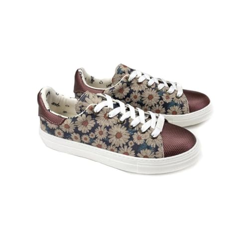 GOBY Damen Vegan-Leder Sneaker – Langlebige, lebendige Mehrfarbendrucke – Handgefertigter Freizeitschuh – Bequem mit weicher Polsterinnensohle von GOBY
