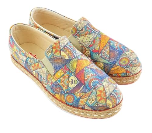 GOBY Damen Vegan-Leder Sneaker – Langlebige, lebendige Mehrfarbendrucke – Handgefertigter Freizeitschuh – Bequem mit weicher Polsterinnensohle von GOBY