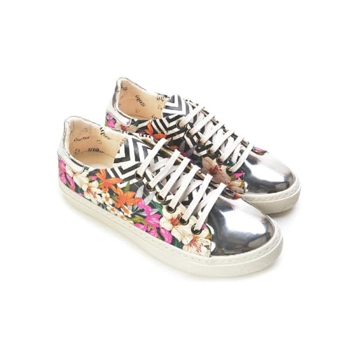 GOBY Damen Vegan-Leder Sneaker – Langlebige, lebendige Mehrfarbendrucke – Handgefertigter Freizeitschuh – Bequem mit weicher Polsterinnensohle von GOBY