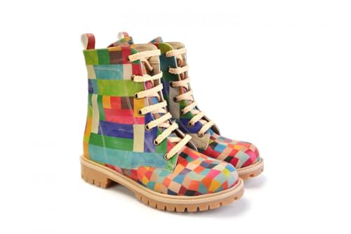 GOBY Long Boots - Handgefertigte Vegane Damenstiefel mit Print - Bequem - Langlebig - Multicolor Finish - Outdoor-Beständigkeit Mode-Booties - Colorful Tile von GOBY