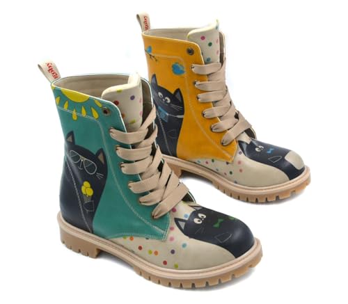 GOBY Long Boots - Handgefertigte Vegane Damenstiefel mit Print - Bequem - Langlebig - Multicolor Finish - Outdoor-Beständigkeit Mode-Booties von GOBY