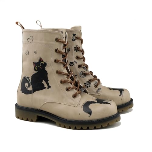 GOBY Long Boots - Handgefertigte Vegane Damenstiefel mit Print - Bequem - Langlebig - Multicolor Finish - Outdoor-Beständigkeit Mode-Booties Love Cat von GOBY
