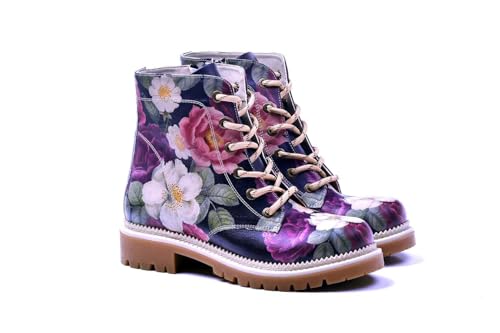 GOBY Long Boots - Handgefertigte Vegane Damenstiefel mit Print - Bequem - Langlebig - Multicolor Finish - Outdoor-Beständigkeit Mode-Booties - More Flower von GOBY