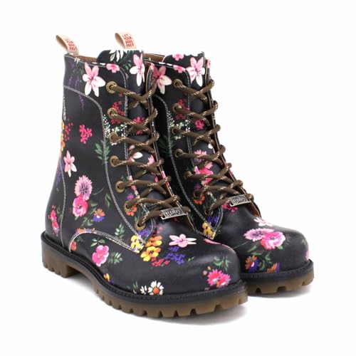 GOBY Long Boots - Handgefertigte Vegane Damenstiefel mit Print - Bequem - Langlebig - Multicolor Finish - Outdoor-Beständigkeit Mode-Booties - Pink Flower von GOBY