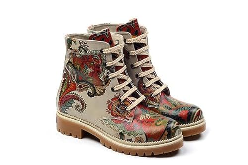 GOBY Long Boots - Handgefertigte Vegane Damenstiefel mit Print - Bequem - Langlebig - Multicolor Finish - Outdoor-Beständigkeit Mode-Booties - Red design Flower von GOBY