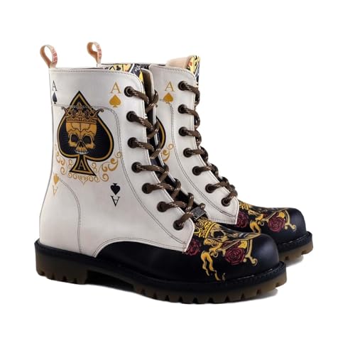 GOBY Long Boots - Handgefertigte Vegane Damenstiefel mit Print - Bequem - Langlebig - Multicolor Finish - Outdoor-Beständigkeit Mode-Booties - Skull on Fire von GOBY