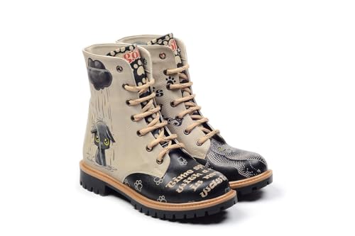 GOBY Long Boots - Handgefertigte Vegane Damenstiefel mit Print - Bequem - Langlebig - Multicolor Finish - Outdoor-Beständigkeit Mode-Booties - Time Waste von GOBY